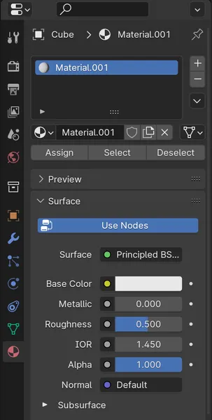 Blender Material Settings Pane